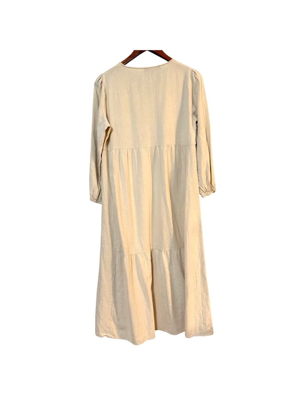 Zanzea Womens Beige Long Sleeve V-Neck Maxi Dress XL 100% Cotton - Picture 9 of 9